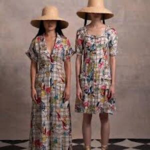 Dyvna Windowpane Silk Blend Floral Shirt Dress Nwt XS